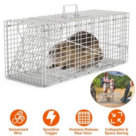 Humane Animal Trap Cage (30.51x11.02x11.81in) - Galvanized Sturdy Wire Mesh, Sensitive Trigger & Dual Doors, Handle Guard Plate, Collapsible for (Option: default title)