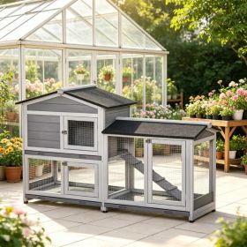 62 Inch Indoor Outdoor Wooden Rabbit Hutch with Wheels Run Box Slide-out Tray and Ramp (Option: default title)