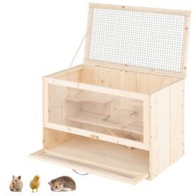 Fir Wood Hamster Cage with Flip Roof, Multi-Ladder Activity Areas for Guinea Pigs Hedgehogs (Option: default title)