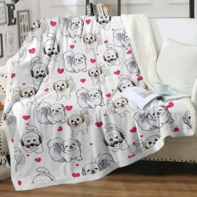 Shih Tzu Sherpa Throw Blanket - Super Soft Fuzzy Cozy Warm Red Hearts Dog Blanket Thick Plush Fluffy Blankets for Teen Girls Women Couch Bed Sofa Chai (size: 150x200cm)