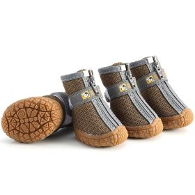 Non Slip Dog Shoes Warm Plush Lining Breathable Pet Boots for Paw Protection (Color / Size: Earthen yellow / 4 Fit width4-4.2cm)