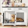 44.48" Large Dog Crate Furniture, Indoor Wooden Dog Kennel End Table with 2 Storage Drawers and Rotating Bowls