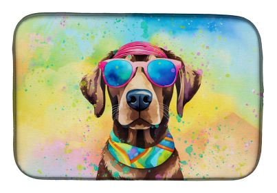 Chocolate Labrador Hippie Dawg Dish Drying Mat Absorbent Dish Drying Mat Pad for Kitchen Counter Dish Drainer Mat for Countertop, 14 x 21", Multicolor (default: Default)