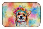Chihuahua Hippie Dawg Dish Drying Mat Absorbent Dish Drying Mat Pad for Kitchen Counter Dish Drainer Mat for Countertop, 14 x 21", Multicolor