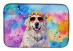 Great Pyrenees Hippie Dawg Dish Drying Mat Absorbent Dish Drying Mat Pad for Kitchen Counter Dish Drainer Mat for Countertop, 14 x 21", Multicolor