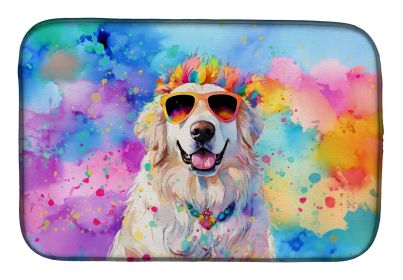 Great Pyrenees Hippie Dawg Dish Drying Mat Absorbent Dish Drying Mat Pad for Kitchen Counter Dish Drainer Mat for Countertop, 14 x 21", Multicolor (default: Default)