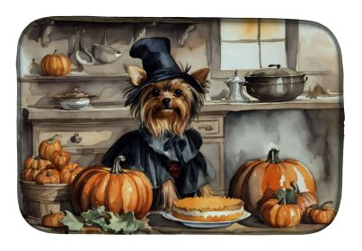 Yorkie Fall Kitchen Pumpkins Dish Drying Mat Absorbent Dish Drying Mat Pad for Kitchen Counter Dish Drainer Mat for Countertop, 14 x 21", Multicolor (default: Default)