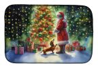 Dachshund and Santa Claus Dish Drying Mat Absorbent Dish Drying Mat Pad for Kitchen Counter Dish Drainer Mat for Countertop, 14 x 21", Multicolor