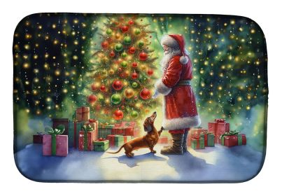 Dachshund and Santa Claus Dish Drying Mat Absorbent Dish Drying Mat Pad for Kitchen Counter Dish Drainer Mat for Countertop, 14 x 21", Multicolor (default: Default)