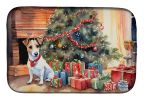 Jack Russell Terrier Cozy Christmas Dish Drying Mat Absorbent Dish Drying Mat Pad for Kitchen Counter Dish Drainer Mat for Countertop, 14 x 21"