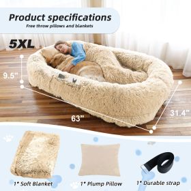 Human Dog Bed, Large Size Fits You and Pets, Washable Faux Fur Dog Bed for People Doze Off, Napping Orthopedic Dog Bed, Present Plump Pillow, Blanket (Color: Beige, size: 5XL(63"L ��31.4"W ��9.5"Th))