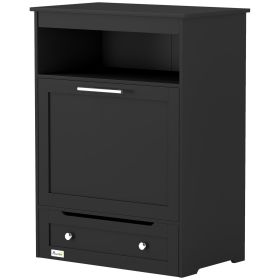 Pet Feeder Station Storage Cabinet, Dog Food Storage Container with Dog Raised Bowls, Watering Supplies, Black (Color: Black)