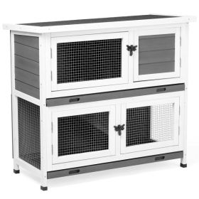 2 Story Solid Wood Rabbit Hutch Bunny Cage with 2 Large Main Rooms, Indoor Outdoor Rabbit House Guinea Pig Cage Pet House for Small Animals with (Option: default title)