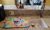 French Bulldog Hippie Dawg Dish Drying Mat Absorbent Dish Drying Mat Pad for Kitchen Counter Dish Drainer Mat for Countertop, 14 x 21", Multicolor