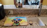 Chocolate Labrador Hippie Dawg Dish Drying Mat Absorbent Dish Drying Mat Pad for Kitchen Counter Dish Drainer Mat for Countertop, 14 x 21", Multicolor