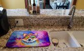 Corgi Hippie Dawg Dish Drying Mat Absorbent Dish Drying Mat Pad for Kitchen Counter Dish Drainer Mat for Countertop, 14 x 21", Multicolor