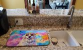 Great Pyrenees Hippie Dawg Dish Drying Mat Absorbent Dish Drying Mat Pad for Kitchen Counter Dish Drainer Mat for Countertop, 14 x 21", Multicolor