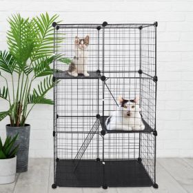 Cat Cage DIY Indoor Pet Home Small Animal House Detachable Playpen with 3 Doors 3 Tiers for Kitten Puppy Bunny Exercise. (Black, 28.15x13.97x42.1 (Option: as picture)